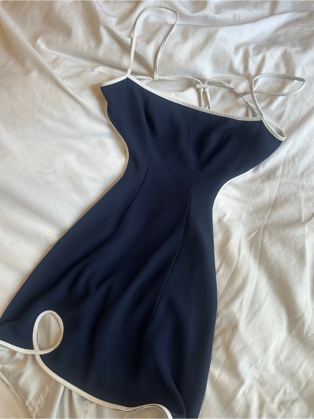 Mistress Rocks Navy Cutout Bodycon Mini Dress with White Trim - Picture 2 of 5